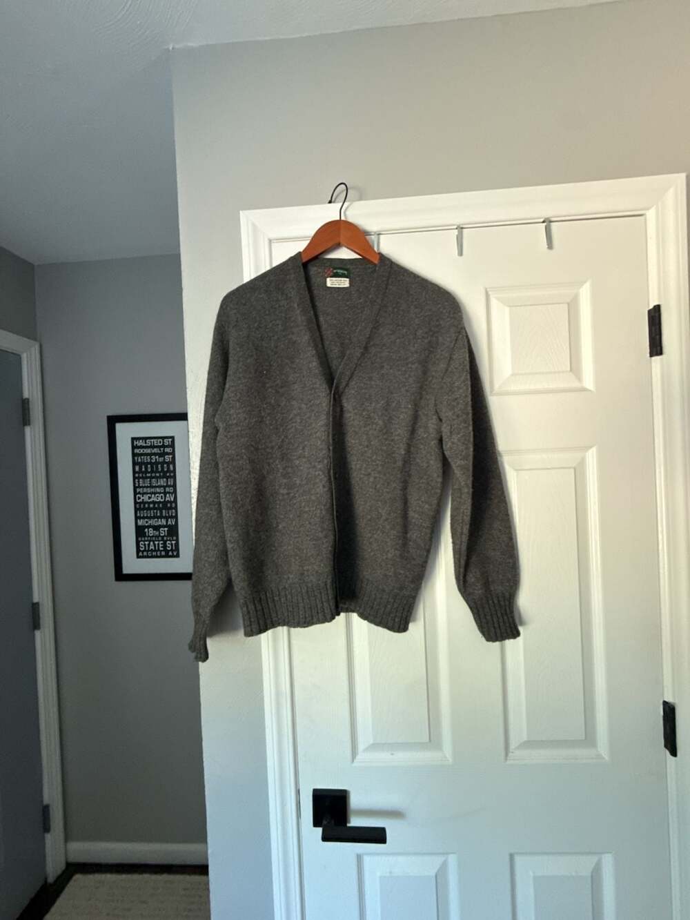 Vintage McGregor Button-Front Cardigan Sweater 75% Shetland Wool Blend Grey